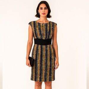 Trina Turk 100% Silk Abstract Purple Gold Black Stripe Dress Sz 2 Sleeveless